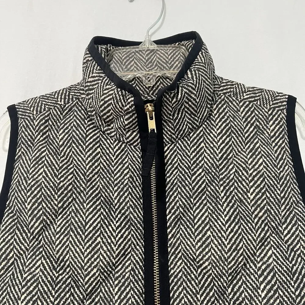 J. Crew Women’s Quilted Down Puffer Vest XS Houndstooth Black White Gold Preppy
